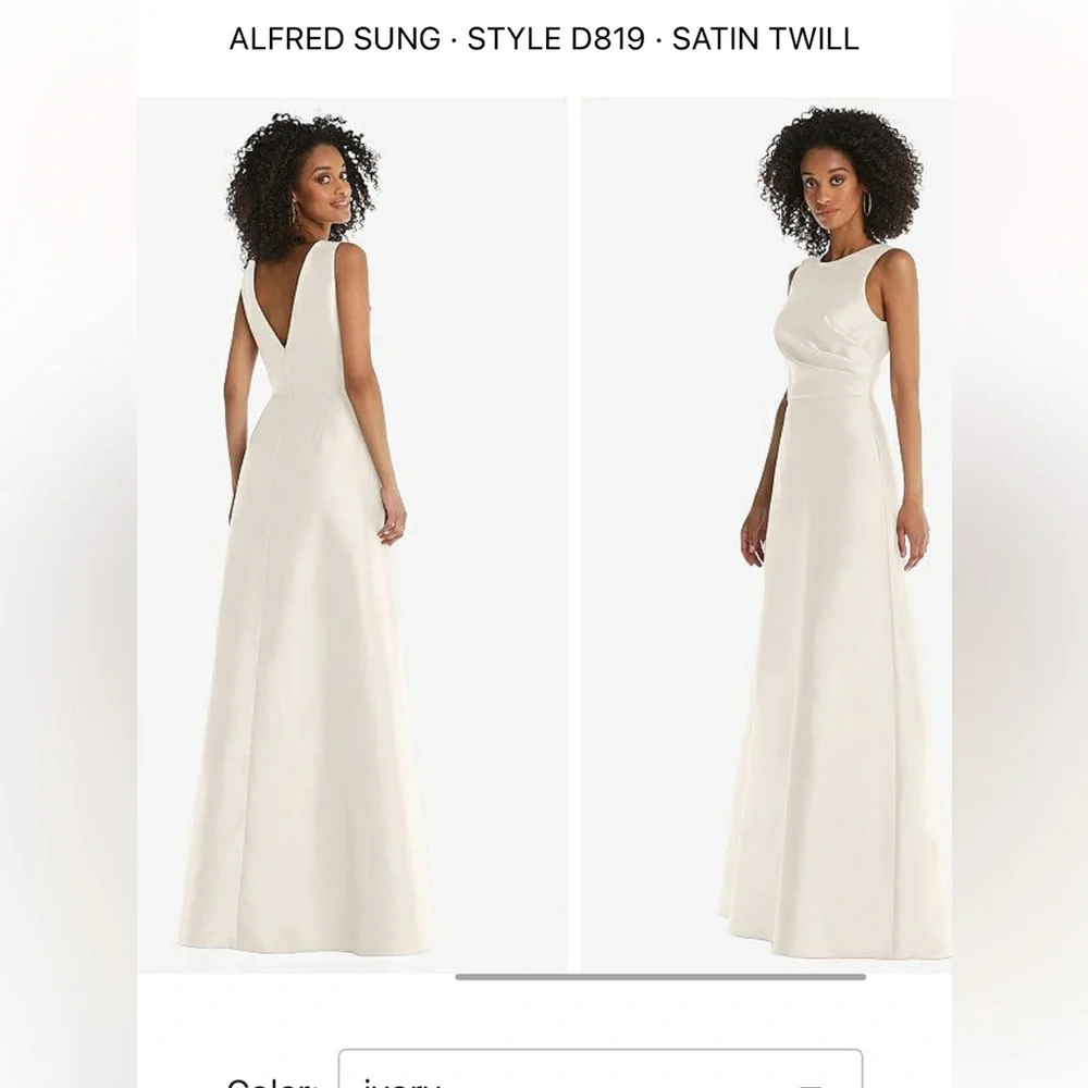 Alfred Sung Ivory Satin Twill Evening Gown D819 Dessy Group - Picture 6 of 9